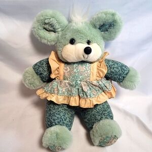 VTG TB Trading Co Light Green Mixed Floral Plush Mouse w/ Dress 15"